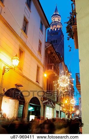 Stock Image - Italy, Lombardy, Cremona, The Torrazzo, Cathedral Tower. Fotosearch