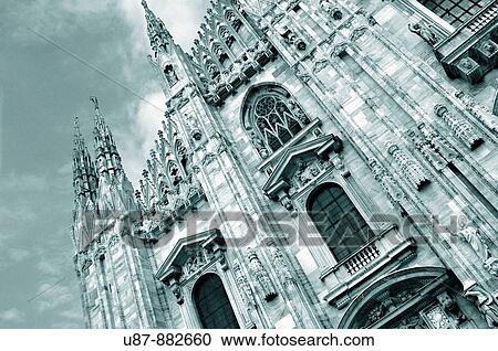 Stock Image - Italy Lombardy Milan Duomo Cathedral, Detail Facade. Fotosearch