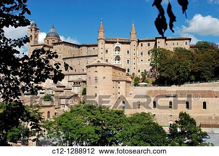 Italy, Marche region, Urbino, panorama, Ducal Palace in background View Large Photo Image Stock Image - Italy, Marche region, Urbino, panorama, Ducal Palace in background. Fotosearch