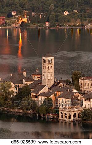 Italy, Piedmont, Lake Orta, Orta San Giulio, Isola San Giulio island, high angle view, dawn View Large Photo Image Stock Photo - Italy, Piedmont, Lake Orta, Orta San Giulio, Isola San Giulio island, high angle view, dawn. Fotosearch