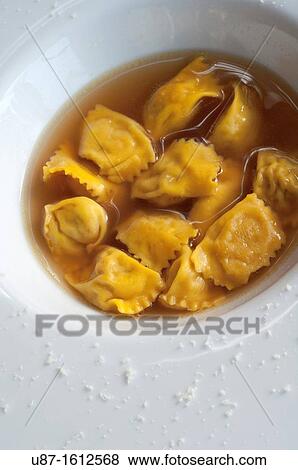 Stock Photo - Italy, Piedmont, Langhe Region, Barolo, La Locanda del Borgo Restaurant, Agnolotti del Plin, Ravioli Typical Pasta. Fotosearch