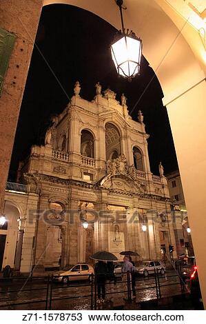 Stock Image - Italy, Piedmont, Turin, Via Po, church, street scene,. Fotosearch