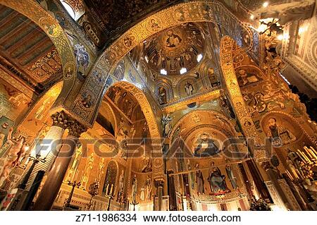 Italy, Sicily, Palermo, Capella Palatina, mosaics,. View Large Photo Image Picture - Italy, Sicily, Palermo, Capella Palatina, mosaics,.. Fotosearch