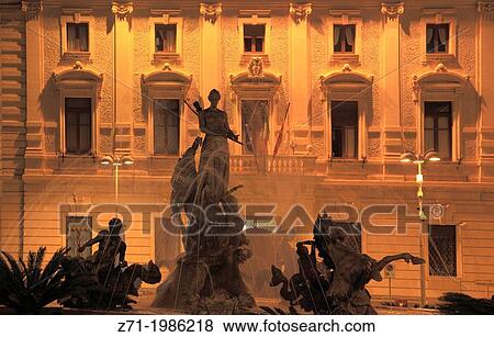 Italy, Sicily, Siracusa, Piazza Archimede, Diana Fountain,. View Large Photo Image Stock Photo - Italy, Sicily, Siracusa, Piazza Archimede, Diana Fountain,.. Fotosearch