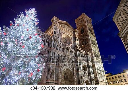 Stock Image - Italy, Tuscany, Florence, Cathedral, Christmas lights. Fotosearch