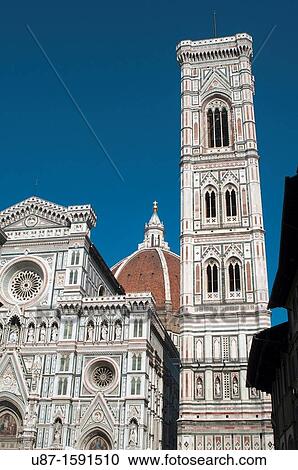 Stock Image - Italy, Tuscany, Florence, Santa Maria in Fiore Cathedral, Giotto Belfry. Fotosearch