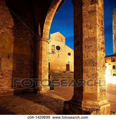Stock Photo - Italy, Tuscany, San Gimignano city, cathedral square.. Fotosearch