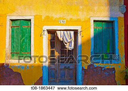 Italy, Venice, Burano, window and door View Large Photo Image Stock Photo - Italy, Venice, Burano, window and door. Fotosearch