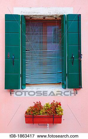 Italy, Venice, Burano, window View Large Photo Image Stock Photo - Italy, Venice, Burano, window. Fotosearch