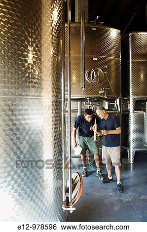 Italy, Venice, Orto: First Wine made in Venice Sant Erasmo Island Michel Thoulouze, Orto's Owner, in the cellar with Assistant Arnaud Bergasse, tasting first juice 3 days after crop View Large Photo Image Stock Photograph - Italy, Venice, Orto: First Wine made in Venice Sant Erasmo Island Michel Thoulouze, Orto's Owner, in the cellar with Assistant Arnaud Bergasse, tasting first juice 3 days after crop. Fotosearch