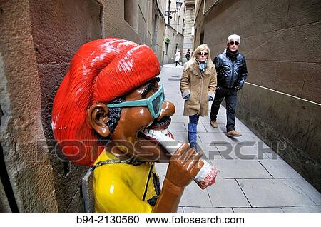 Stock Image - Jamaican figure, Gothic area, Ciutat vella district, Barcelona, Catalonia, Spain. Fotosearch