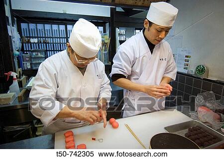 Japan, Kyoto, two master's preparing pastry shi, types of colourful Japanese sweets View Large Photo Image Stock Photography - Japan, Kyoto, two master's preparing pastry shi, types of colourful Japanese sweets. Fotosearch