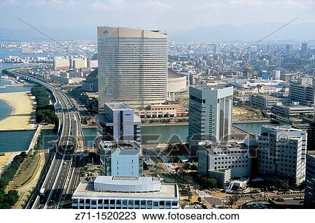 Japan, Kyushu, Fukuoka, Momochi area, aerial view. View Large Photo Image Stock Image - Japan, Kyushu, Fukuoka, Momochi area, aerial view.. Fotosearch