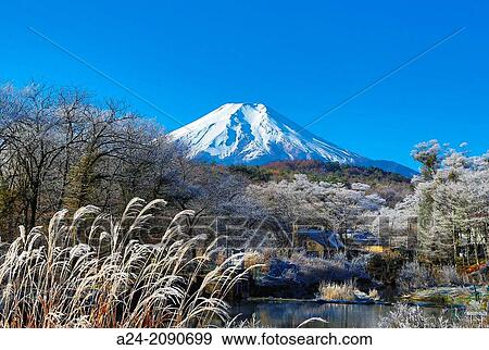 Stock Photo - Japan, Mount Fuji from Oshino Mura.. Fotosearch