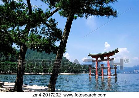 Stock Image - JAPAN, NEAR HIROSHIMA, MIYAJIMA ISLAND, OTORII GATE.. Fotosearch