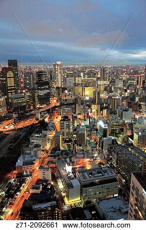 Japan, Osaka, Kita district, skyline, aerial view,. View Large Photo Image Stock Image - Japan, Osaka, Kita district, skyline, aerial view,.. Fotosearch
