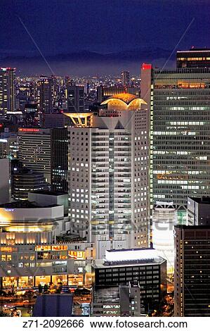 Japan, Osaka, Kita district, skyline, aerial view,. View Large Photo Image Stock Photograph - Japan, Osaka, Kita district, skyline, aerial view,.. Fotosearch