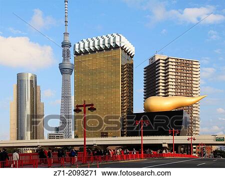 Stock Image - Japan, Tokyo, Asahi Breweries, Tokyo Skytree,.. Fotosearch