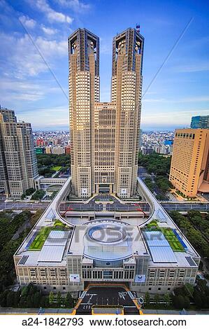Stock Image - Japan, Tokyo City, Shijuku District, Tocho Bldg Tokyo City Hall Bldg. Fotosearch