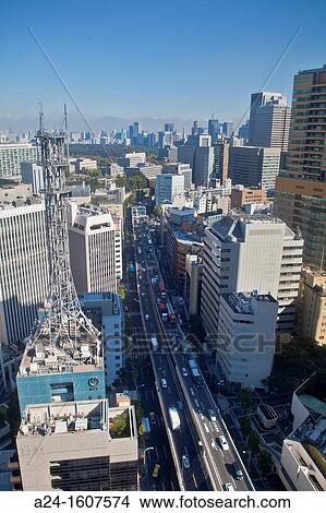 Picture - Japan-Tokyo City-Shuto Expressway -Skyline of Marunouchi District from Akasaka Area. Fotosearch