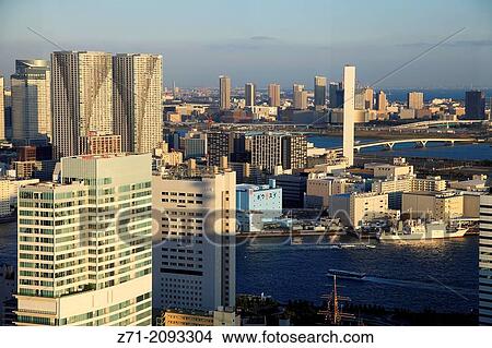 Japan, Tokyo, skyline, harbor, aerial view,. View Large Photo Image Picture - Japan, Tokyo, skyline, harbor, aerial view,.. Fotosearch