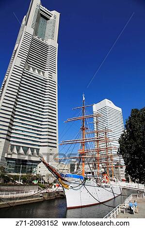 Japan, Yokohama, Minato Mirai, Landmark Tower, Nippon Maru ship,. View Large Photo Image Stock Image - Japan, Yokohama, Minato Mirai, Landmark Tower, Nippon Maru ship,.. Fotosearch