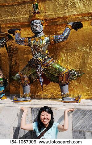 Japaneese Woman play with Guardian mythical demon View Large Photo Image Stock Photograph - Japaneese Woman play with Guardian mythical demon. Fotosearch