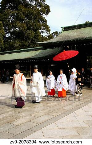 Japanese Shinto Wedding - The Japanese couple must first be legally married by filing for marriage at their local government office, and the official documentation must be produced in order for the ceremony to be held. View Large Photo Image Picture - Japanese Shinto Wedding - The Japanese couple must first be legally married by filing for marriage at their local government office, and the official documentation must be produced in order for the ceremony to be held.. Fotosearch