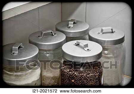 Jars to store rice, flour, lentils. View Large Photo Image Stock Image - Jars to store rice, flour, lentils.. Fotosearch