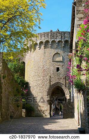 Jerzual fortified entrance gate, 13th c, Dinan, Cotes d? Armor 22, Brittany, France View Large Photo Image Stock Image - Jerzual fortified entrance gate, 13th c, Dinan, Cotes d? Armor 22, Brittany, France. Fotosearch