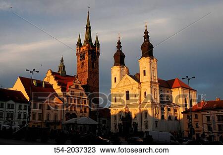 Jesuit church of Santa Maria and black tower in Klatovy View Large Photo Image Stock Image - Jesuit church of Santa Maria and black tower in Klatovy. Fotosearch