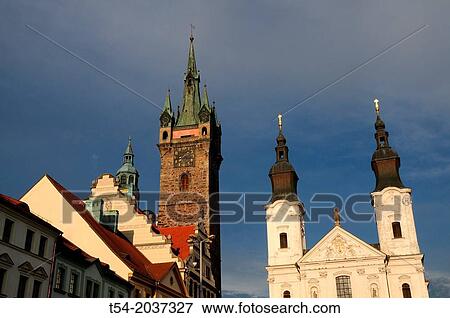 Jesuit church of Santa Maria and black tower in Klatovy View Large Photo Image Stock Photo - Jesuit church of Santa Maria and black tower in Klatovy. Fotosearch