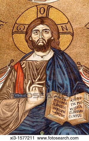 Jesus Christ mosaic inside Messina Cathedral, Piazza Del Duomo, Messina, Sicily, Italy View Large Photo Image Stock Image - Jesus Christ mosaic inside Messina Cathedral, Piazza Del Duomo, Messina, Sicily, Italy. Fotosearch