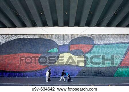 Stock Image - Joan Miro's ceramic mural. El Prat Airport, Barcelona, Spain. Fotosearch