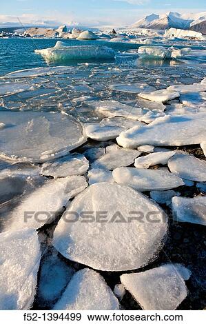 Stock Photo - Jokulsarlon glacier lagoon, Southern Iceland, Iceland, Europe. Fotosearch