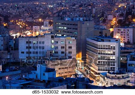 Jordan, Amman, elevated view of Central Amman, dusk View Large Photo Image Stock Image - Jordan, Amman, elevated view of Central Amman, dusk. Fotosearch
