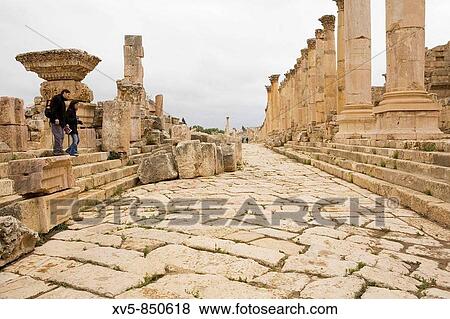 Jordan Jerash Ruins of the Greco-Roman city of Jerash Cardo maximum View Large Photo Image Stock Photo - Jordan Jerash Ruins of the Greco-Roman city of Jerash Cardo maximum. Fotosearch