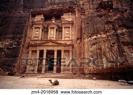 JORDAN, PETRA, TREASURY WITH CAMEL. View Large Photo Image Stock Photo - JORDAN, PETRA, TREASURY WITH CAMEL.. Fotosearch