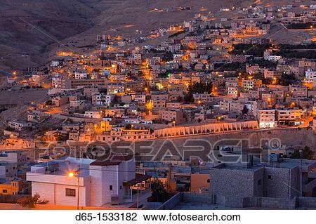 Jordan, Petra-Wadi Musa, elevated view of the new town of Wadi Musa, evening View Large Photo Image Stock Image - Jordan, Petra-Wadi Musa, elevated view of the new town of Wadi Musa, evening. Fotosearch