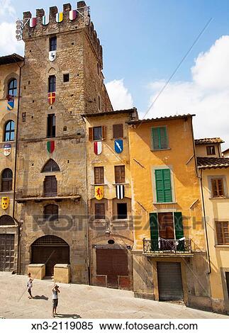 Joust of the Saracen tournament decoration, Piazza Grande, Big Square, medieval square, Arezzo, Tuscany, Italy, Europe. View Large Photo Image Stock Photography - Joust of the Saracen tournament decoration, Piazza Grande, Big Square, medieval square, Arezzo, Tuscany, Italy, Europe.. Fotosearch