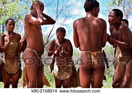 Picture - Ju/? hoansi San women and men dancing, Tsumkwe, Otjozondjupa Region, Namibia, Africa.. Fotosearch