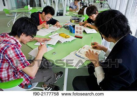 Junior high school boys study at the library in Sendai, Japan. View Large Photo Image Stock Photo - Junior high school boys study at the library in Sendai, Japan.. Fotosearch