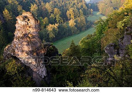 Jurassic rocks, mixed forest, valley, Franconian Switzerland, Bavaria, Germany View Large Photo Image Stock Image - Jurassic rocks, mixed forest, valley, Franconian Switzerland, Bavaria, Germany. Fotosearch