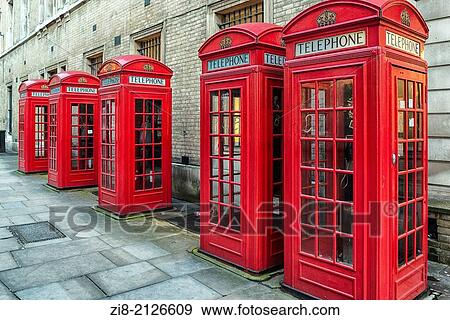 Stock Photo - K2 red telephone boxes on Broad Street, Covent Garden, London.. Fotosearch