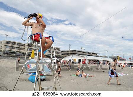 Kamakura, Kanagawa, Japan, Yuigahama Beach in summer View Large Photo Image Picture - Kamakura, Kanagawa, Japan, Yuigahama Beach in summer. Fotosearch