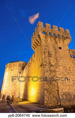 Stock Photography - Kamerlengo castle at night, Trogir, Croatia.. Fotosearch