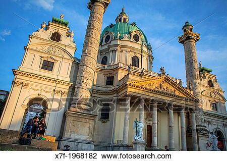 Stock Image - Karlskirche, St. Charles Borromeo church by Fischer von Erlach in Karlsplatz, Vienna, Austria, Europe.. Fotosearch