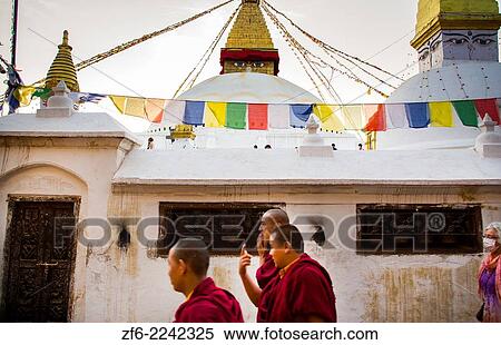 Kathmandu Nepal three monks walking at the Boudhanath Stupa. View Large Photo Image Stock Photography - Kathmandu Nepal three monks walking at the Boudhanath Stupa.. Fotosearch