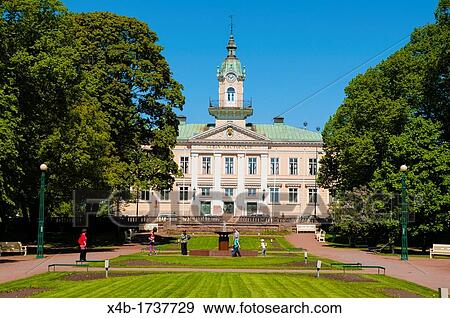 Stock Photo - Kaupungintalo the town hall at end of Pohjoispuisto avenue street central Pori Finland Europe. Fotosearch