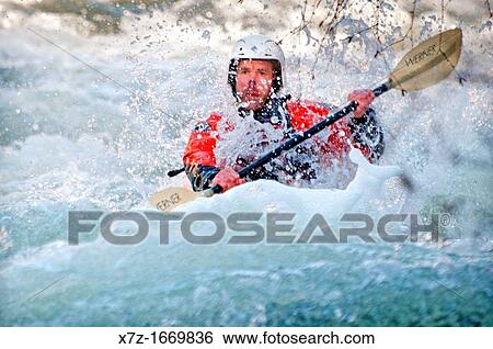Stock Photograph - Kayaking the Malad River which is rated Class 4 and located near the city of Hagerman in southern Idaho. Fotosearch